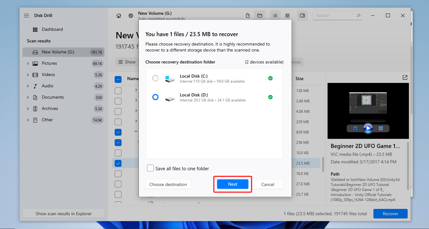 choose file destination