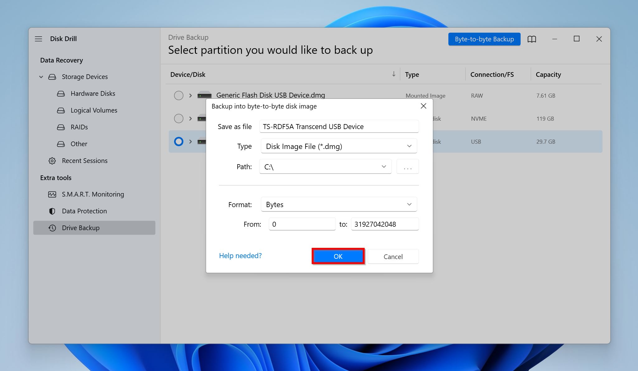 Backup parameters.