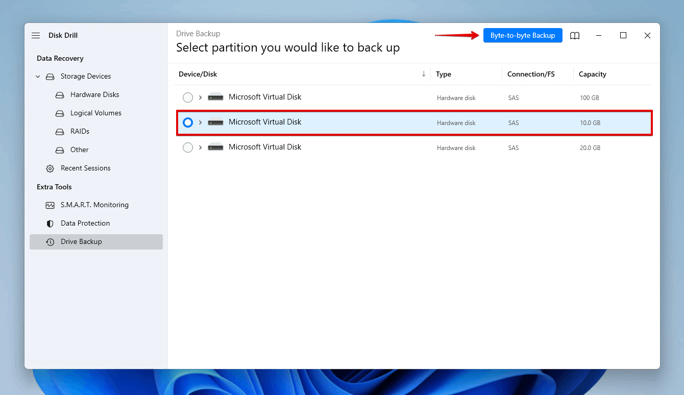 Oprettelse af byte-for-byte backup.