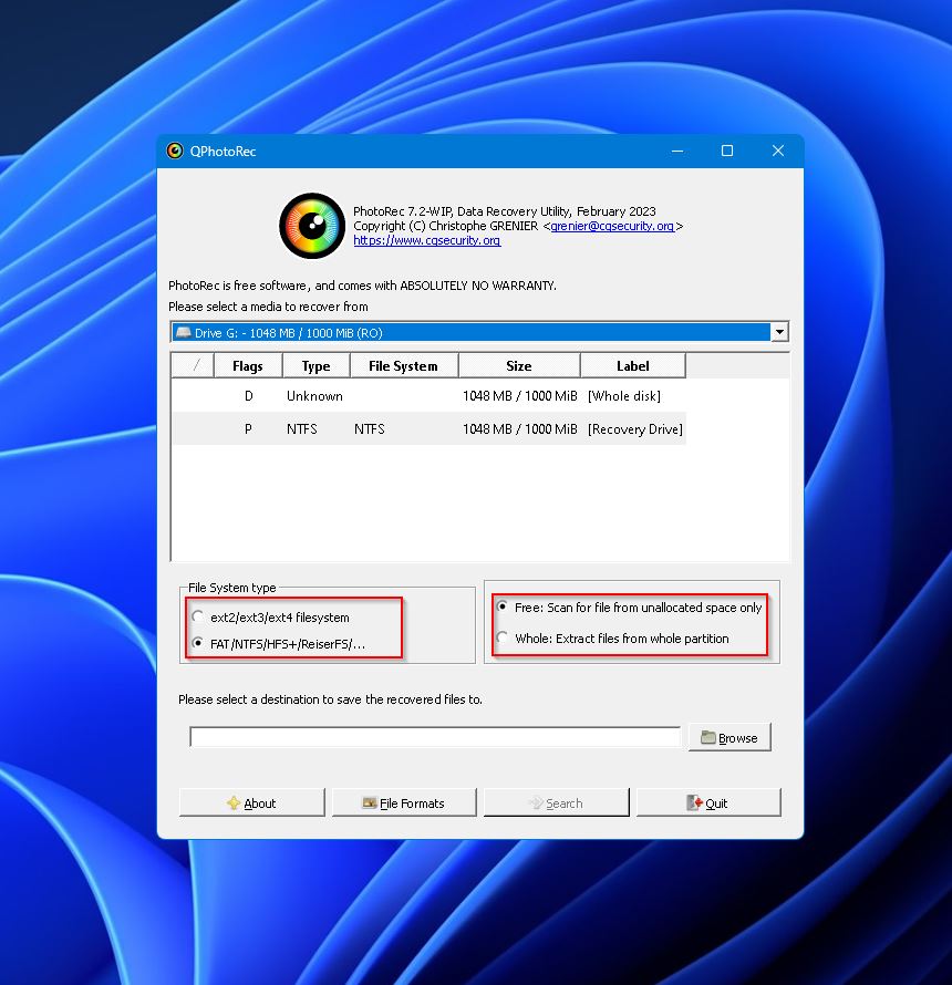 choose file system scan type