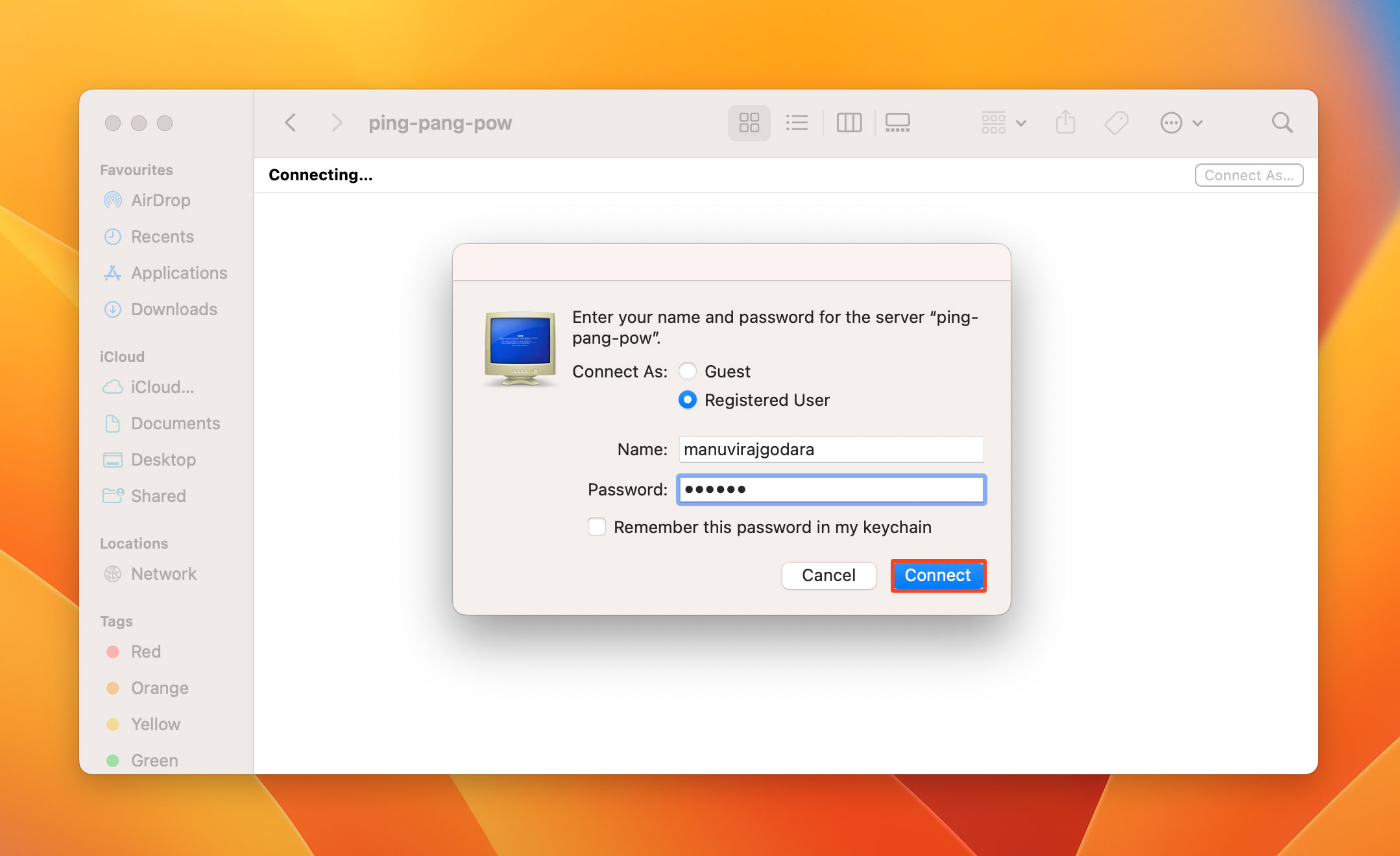 Διαπιστευτήρια χρήστη macOS Δίκτυο φακέλου.