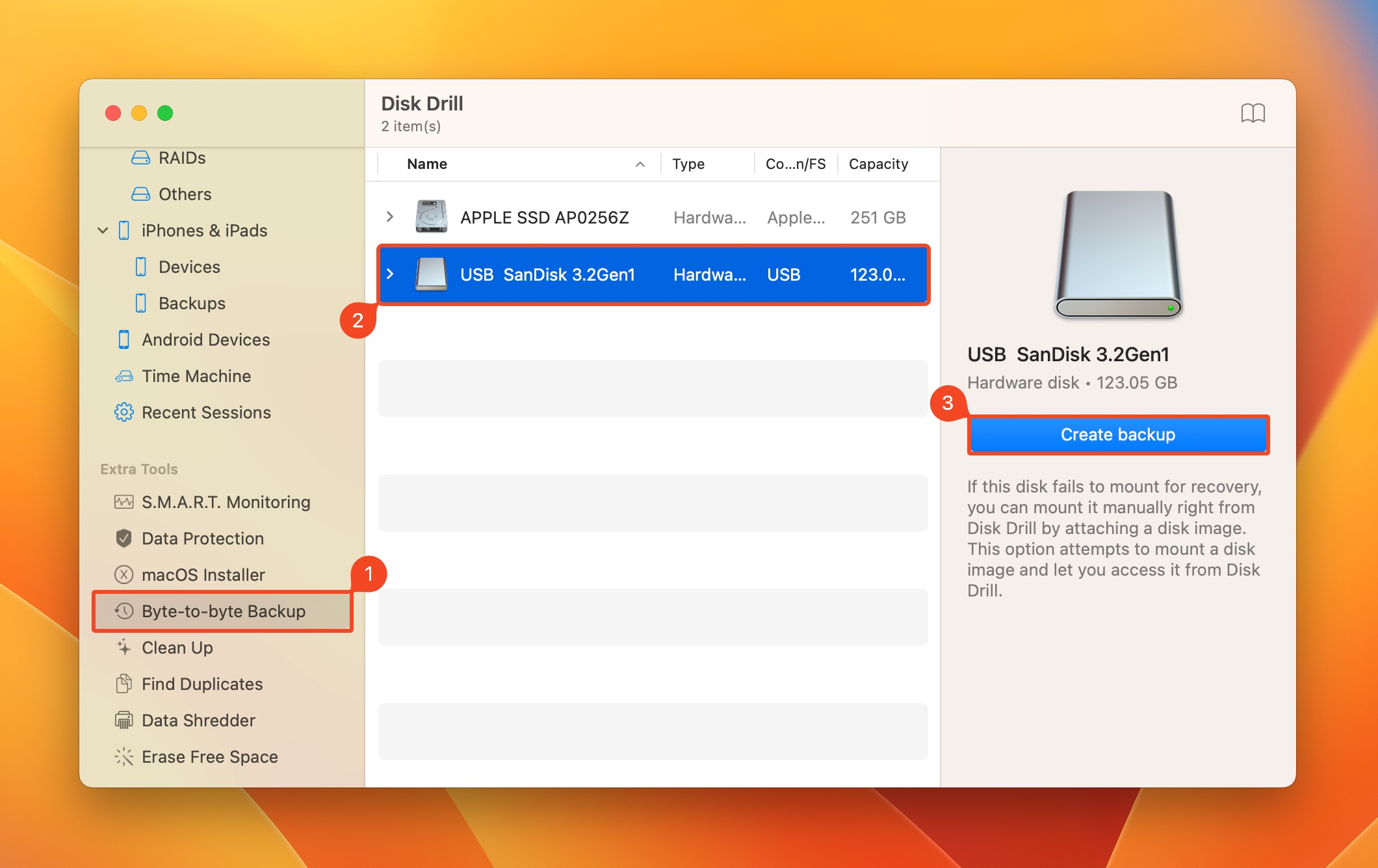 Create Byte-to-byte Backup.