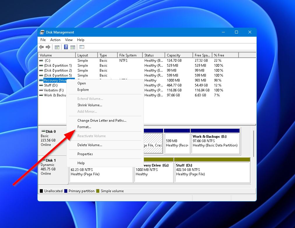 disk management format