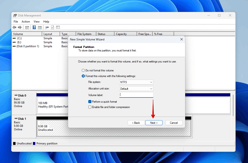 Formatting the partition.