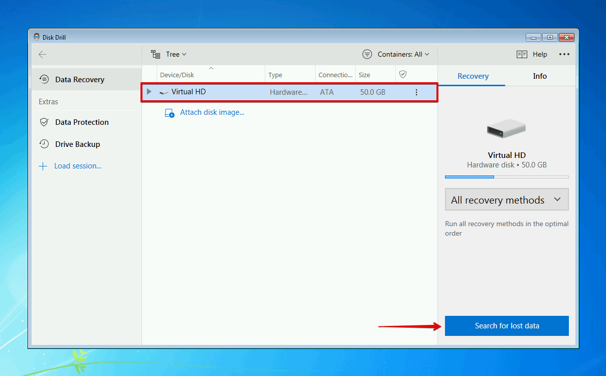 Scanning the Windows 7 drive for recoverable data.