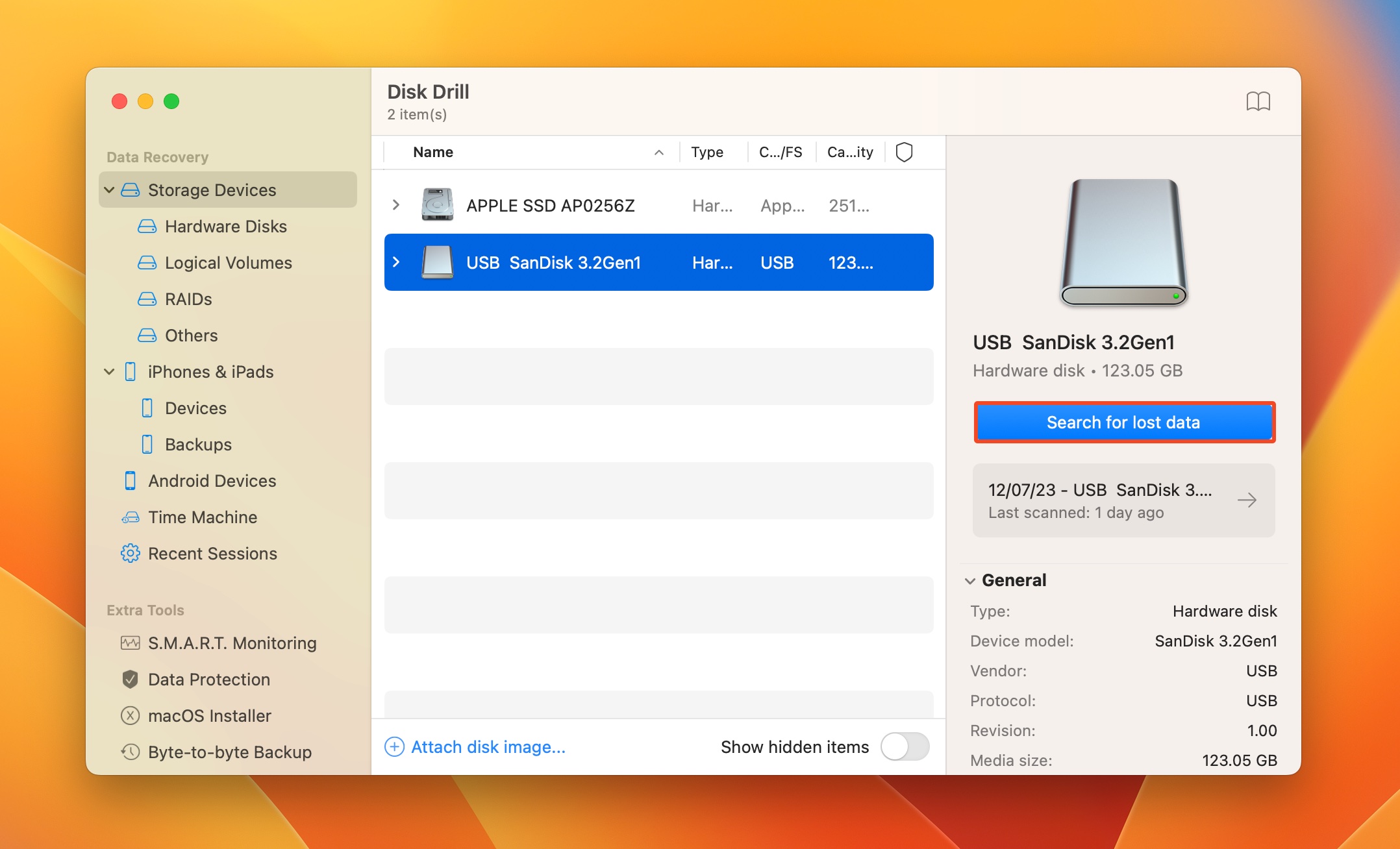 Search for lost data in Disk Drill.