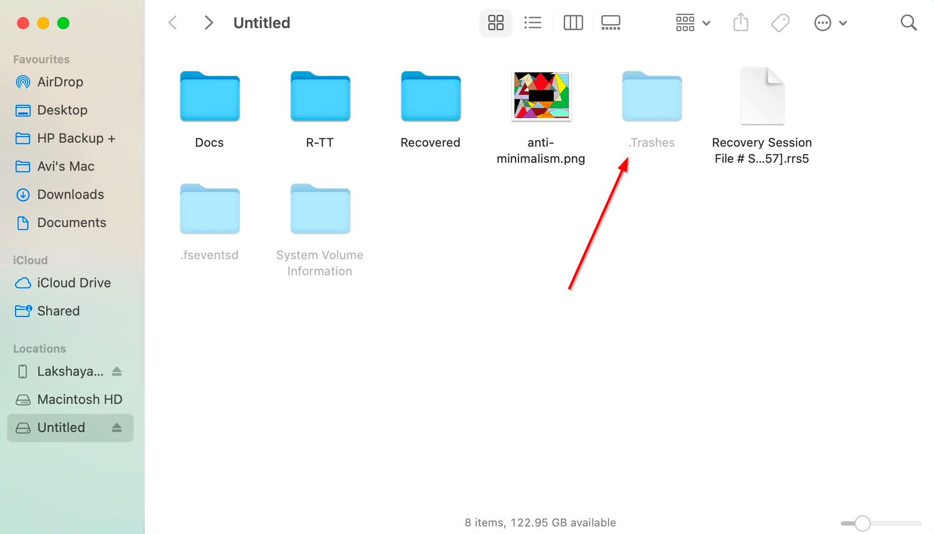 The Trashes folder in a USB Drive.