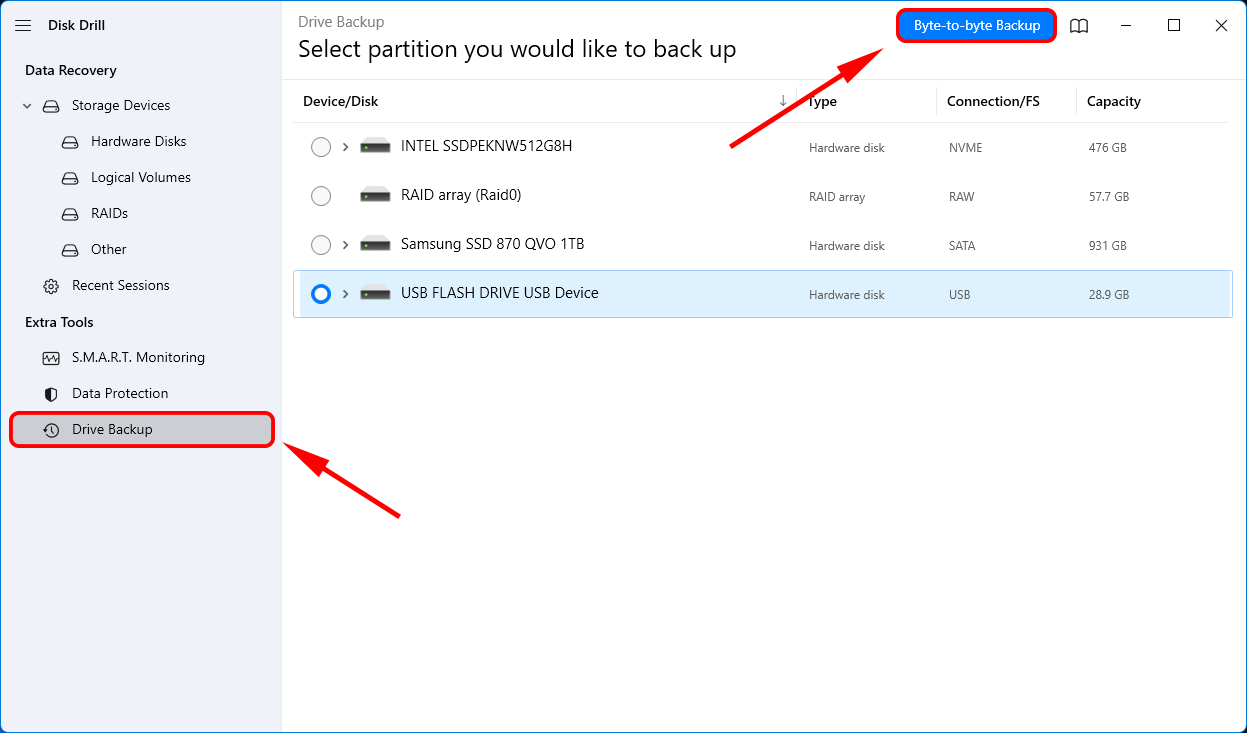 Byte-to-Byte Backup