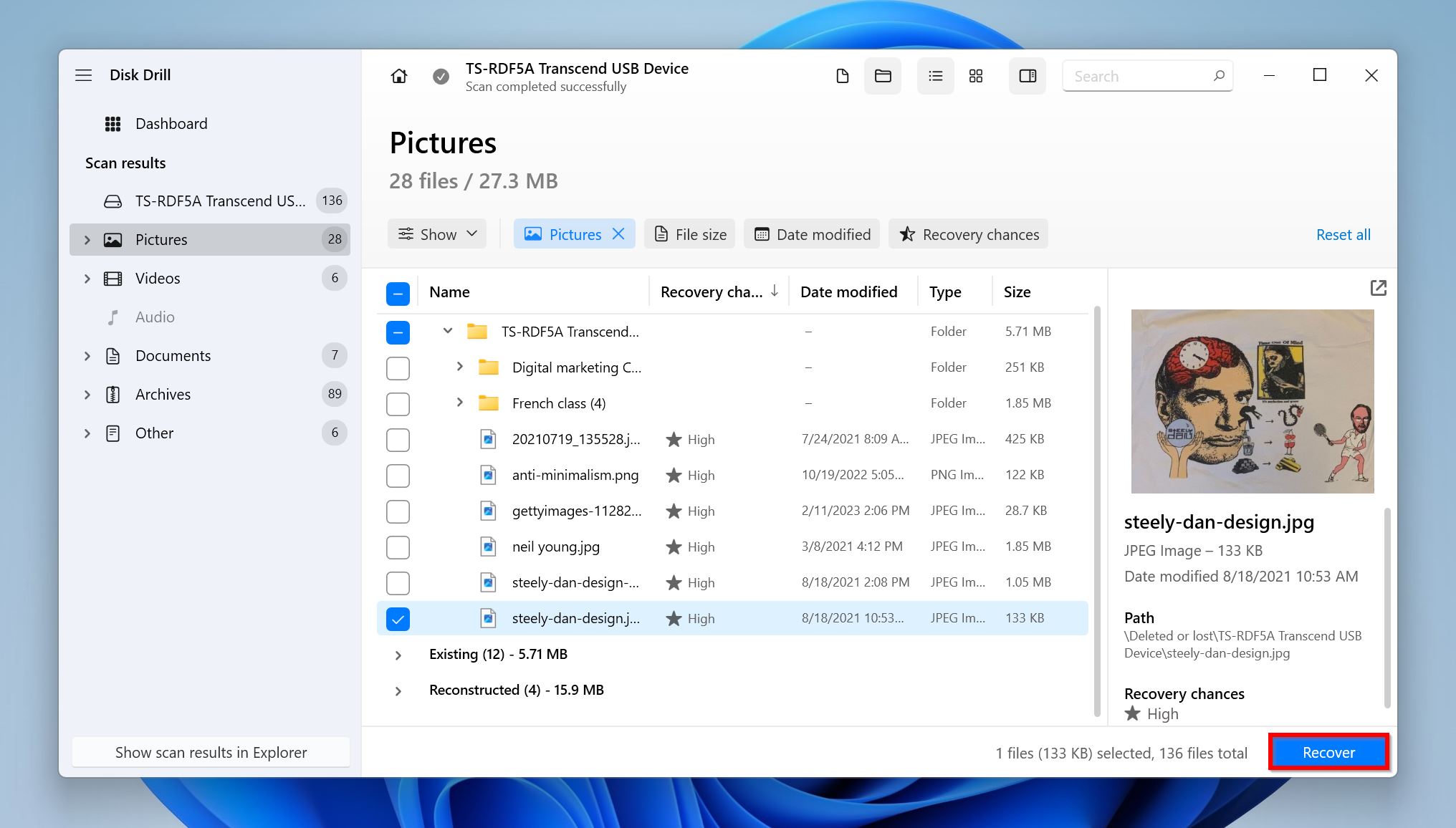 List of recoverable data in Disk Drill.