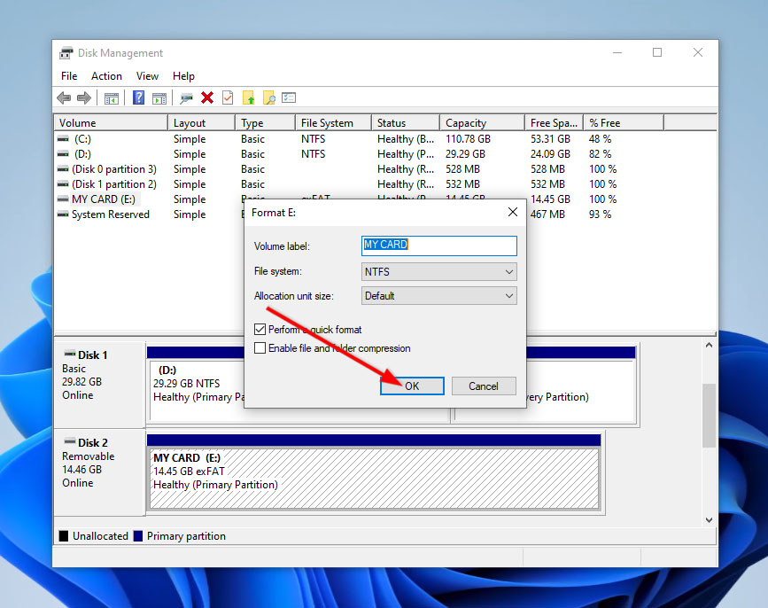 disk management format OK