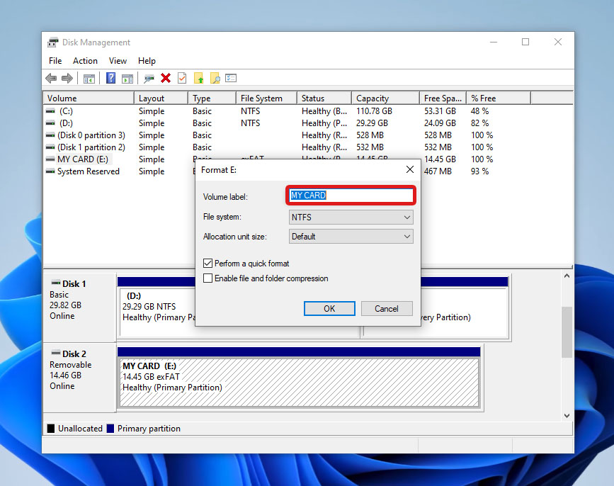 disk management volume label