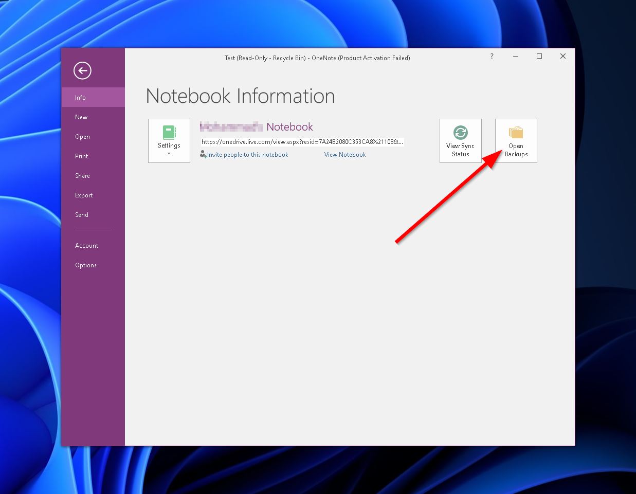 onenote open backups