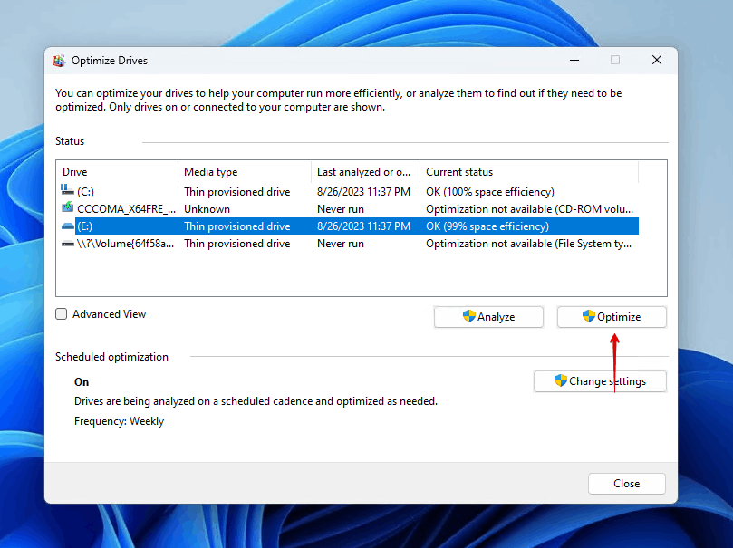 Optimizing the crashed drive.