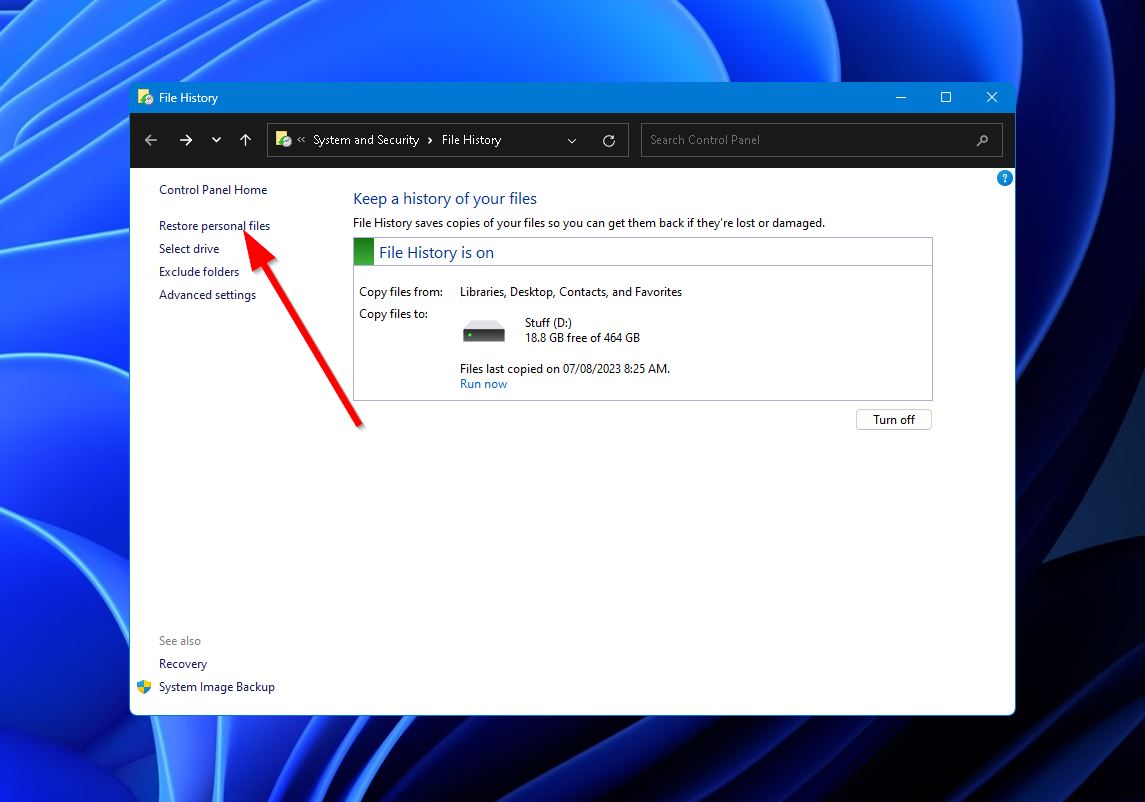 restore personal files