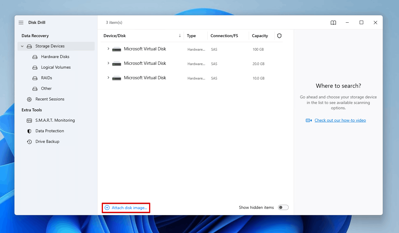 Attaching the SSD disk image.