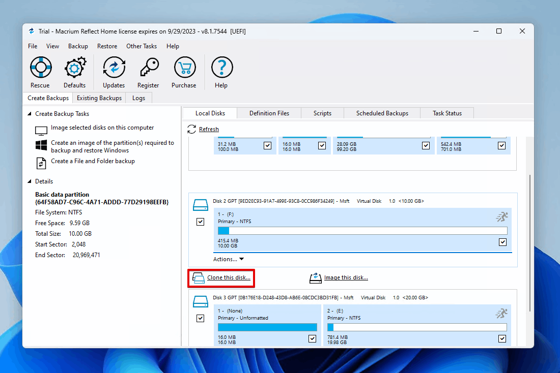 Cloning the disk.