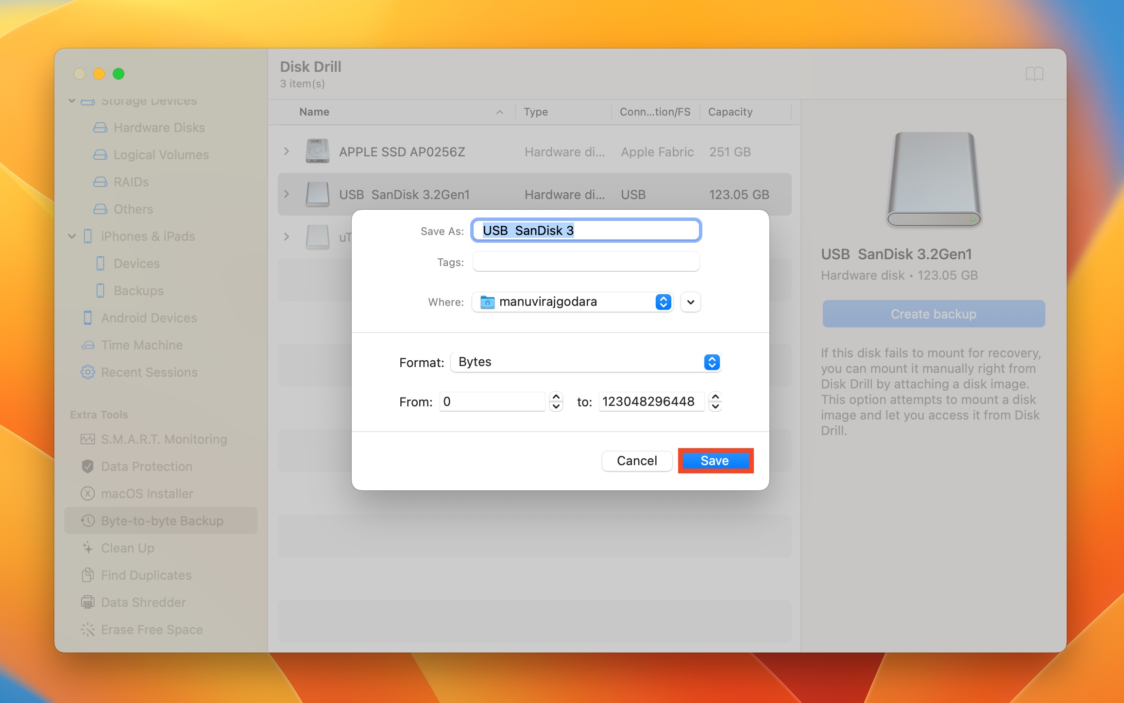 Disk image parameters in Disk Drill.