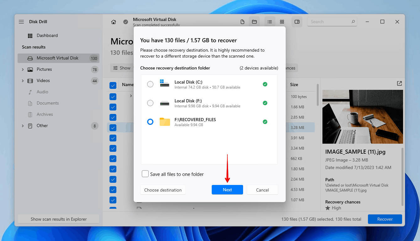 Finishing lost partition data recovery.