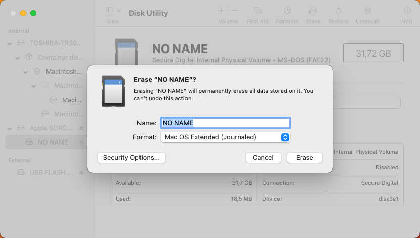 perforn SD card format