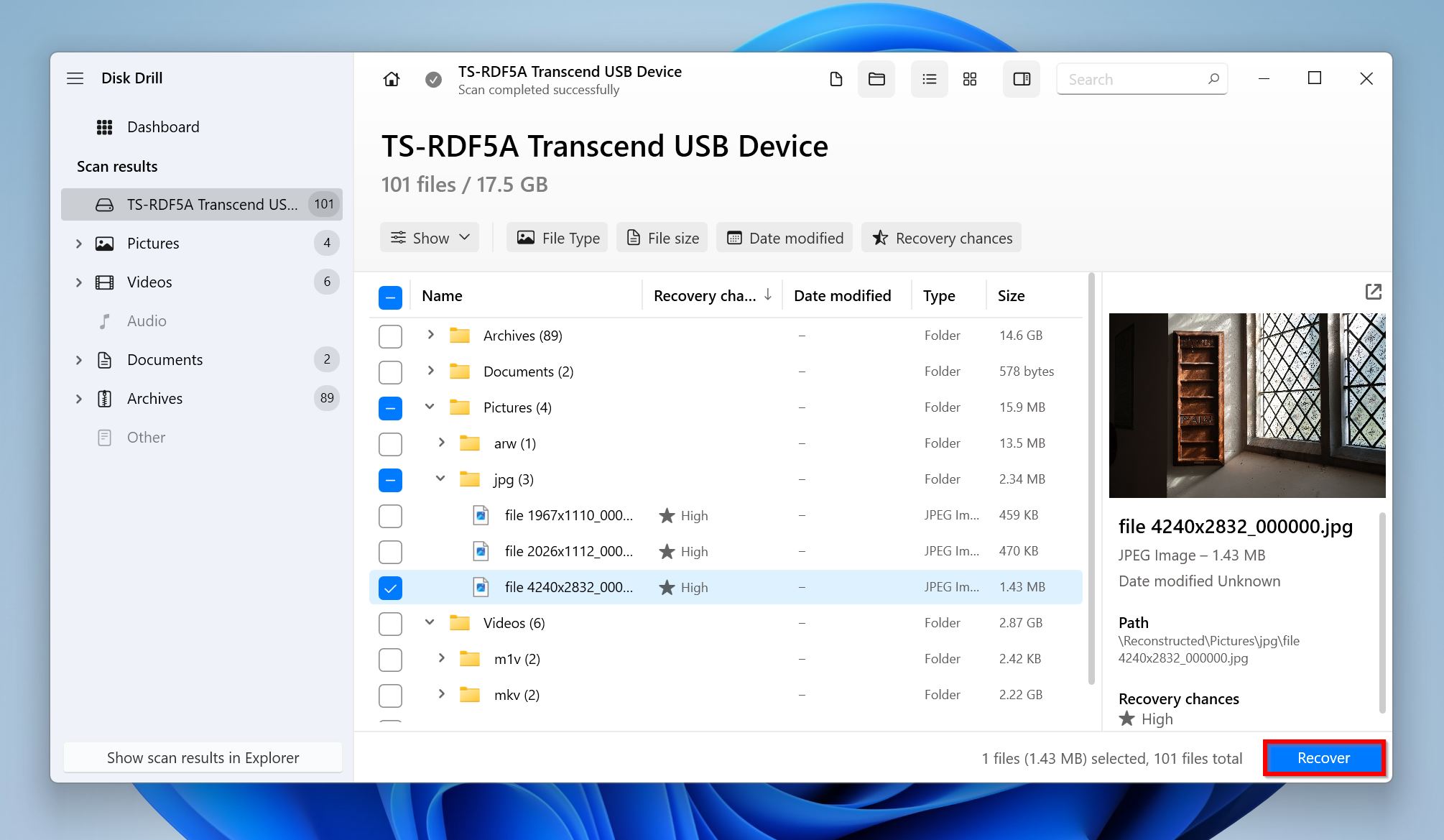 List of recoverable files in Disk Drill.