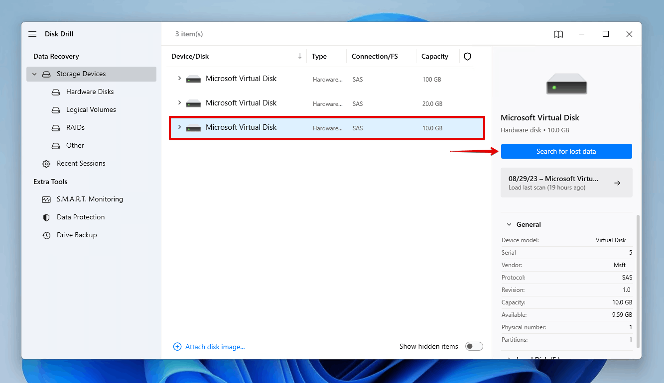 Scanning the failing disk for data.