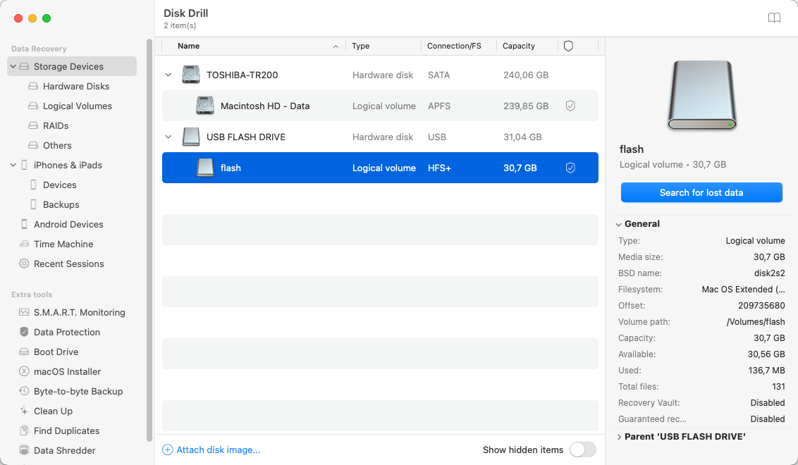 scan hfs drive disk drill mac