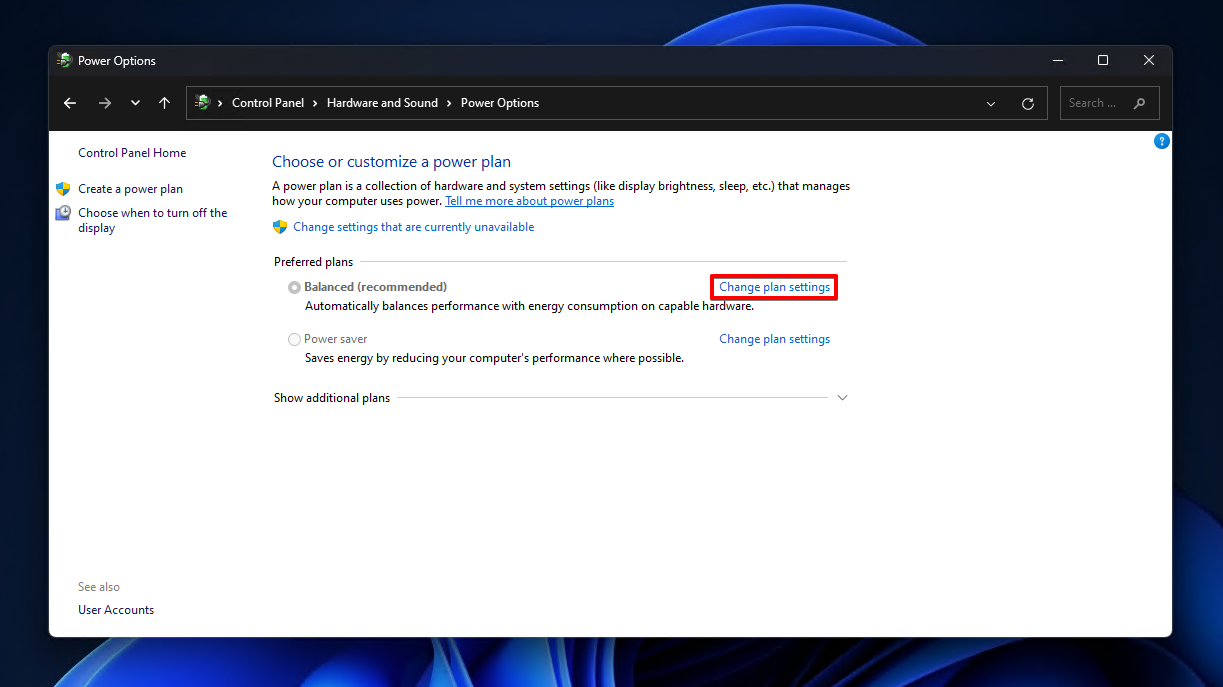 Click Change plan settings.