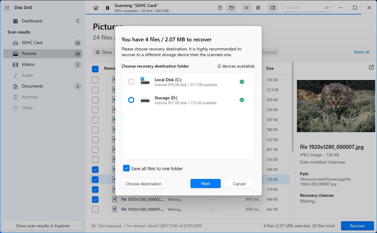 choosing a recovery location in disk drill