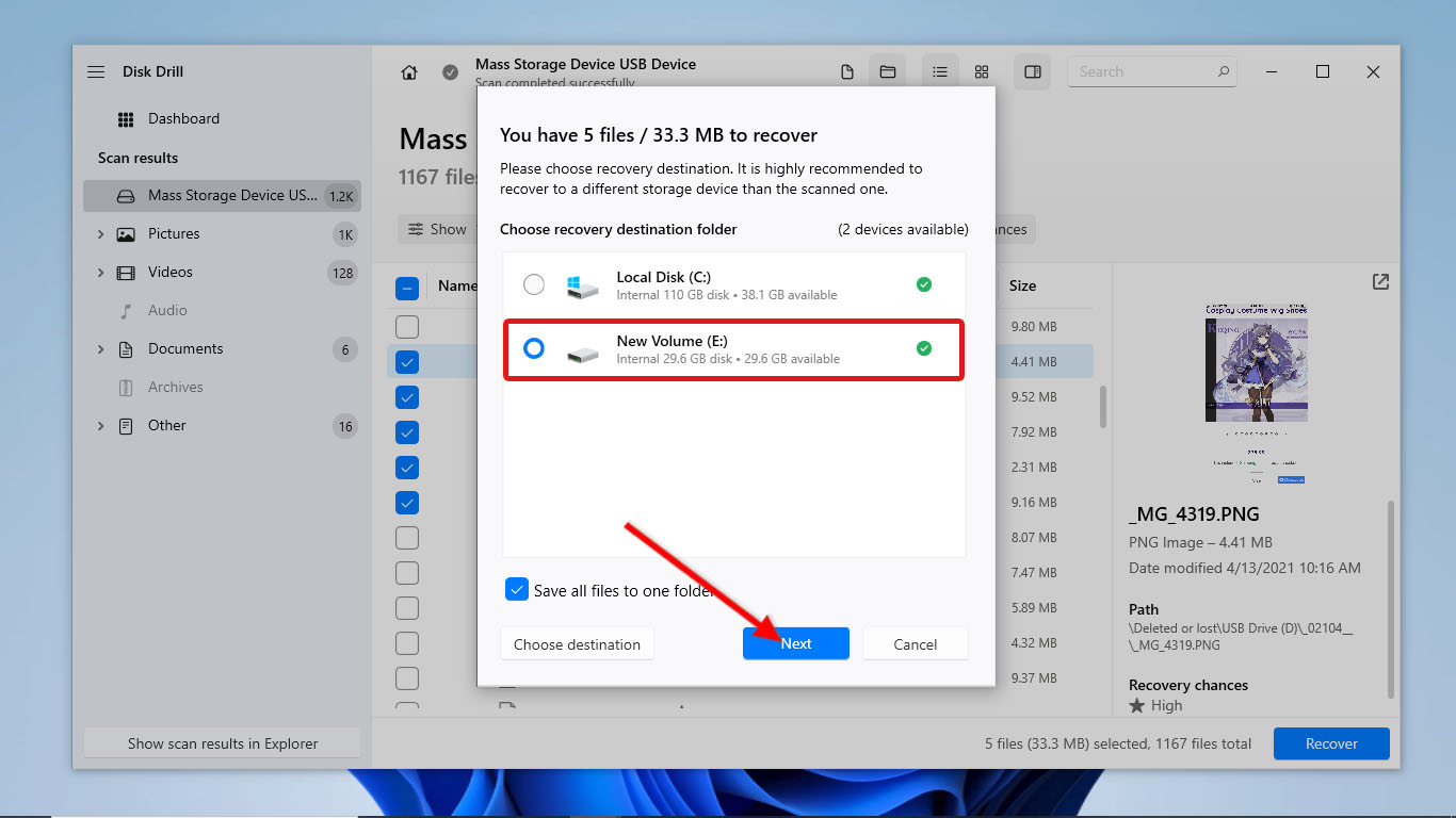 choose file location