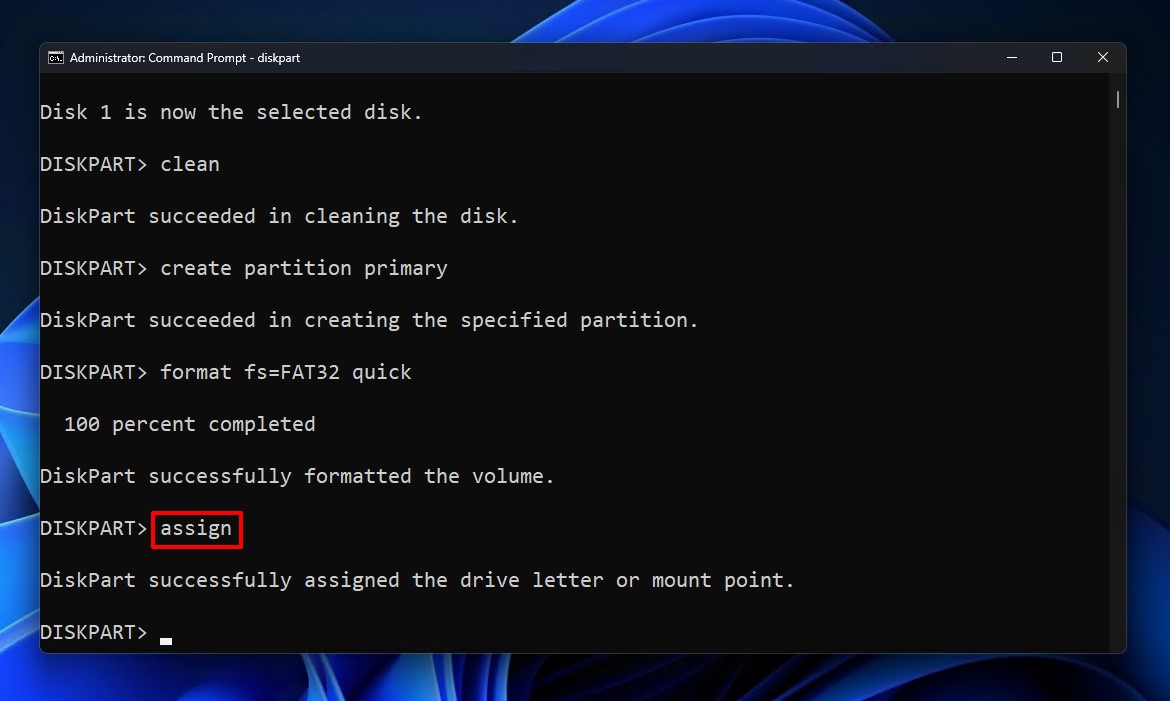 diskpart assign command