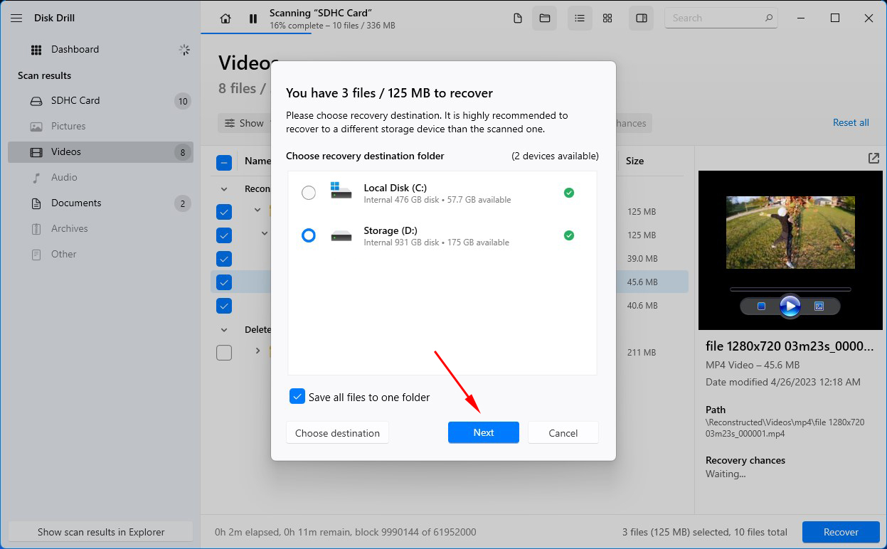 recovering files to a local path on PC