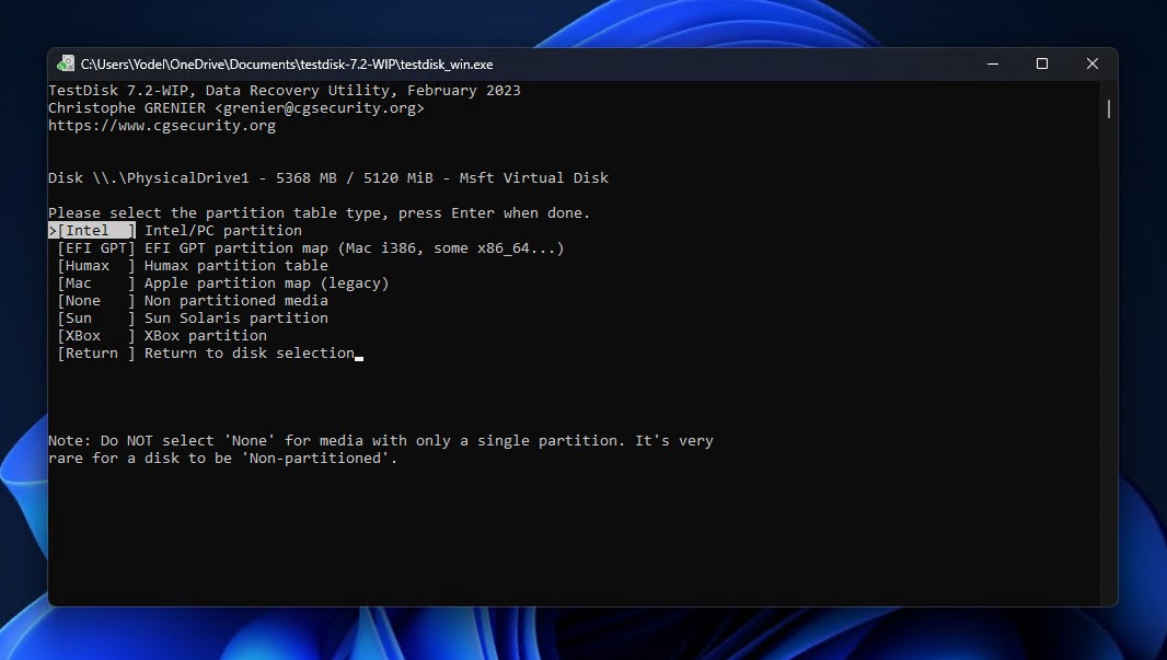 select partition table type