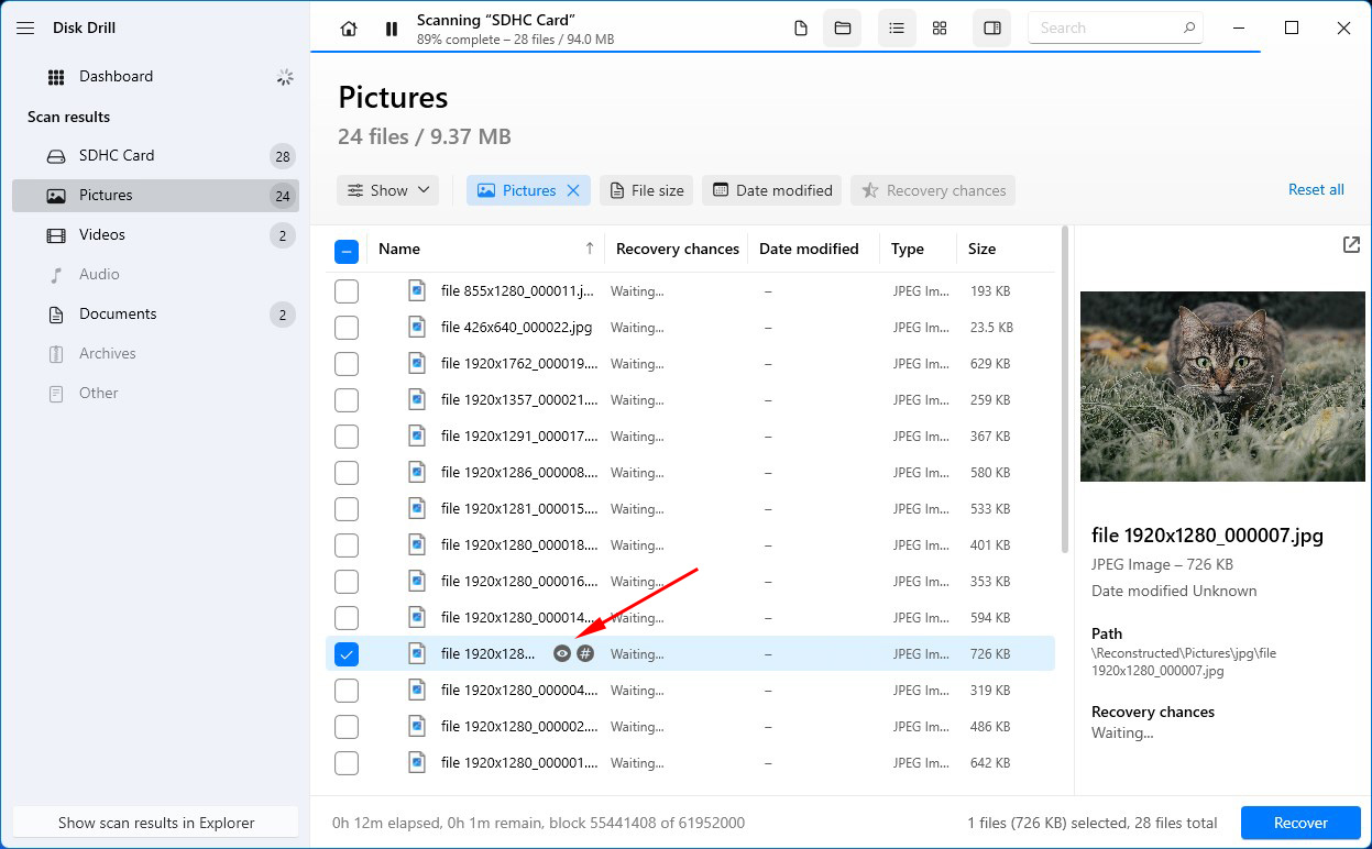 previewing files in disk drill