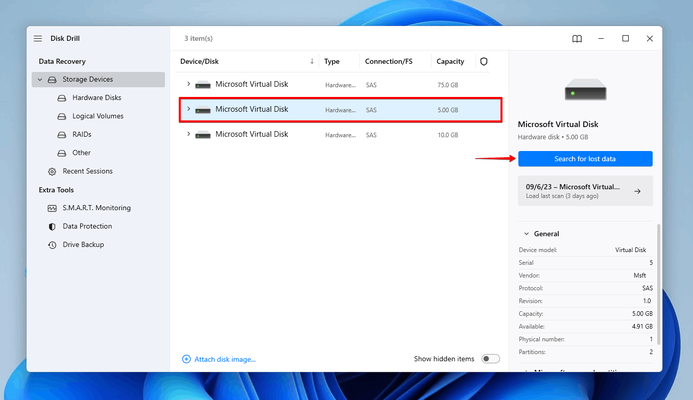 Søker etter data på problematisk disk.