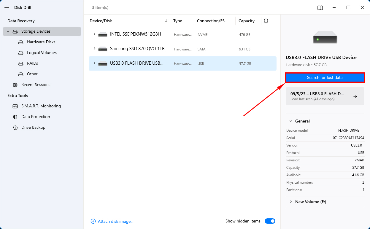 select drive for scanning