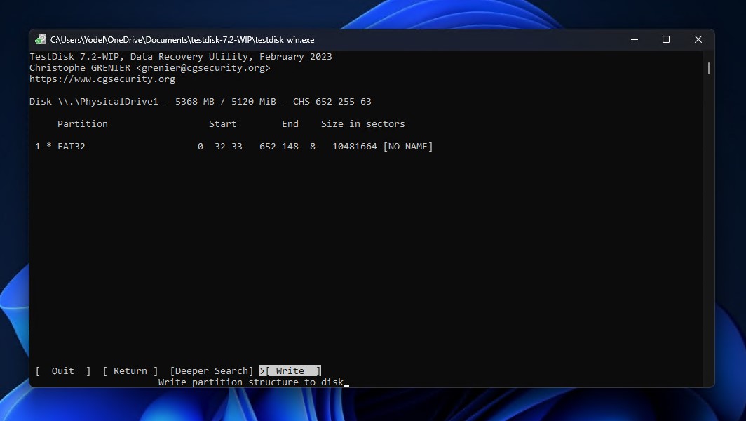 write recovered partition table