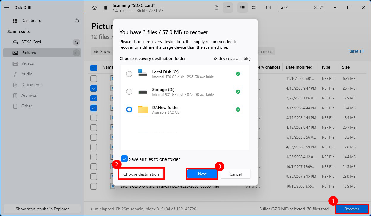 récupération de fichiers utilisant disk drill