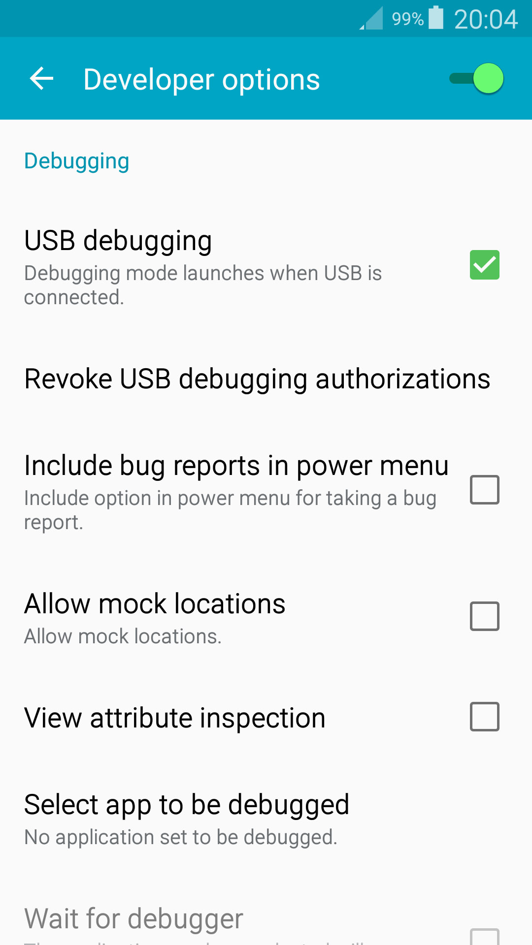 attiva debug usb