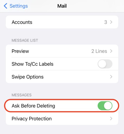 ask before deleting mail