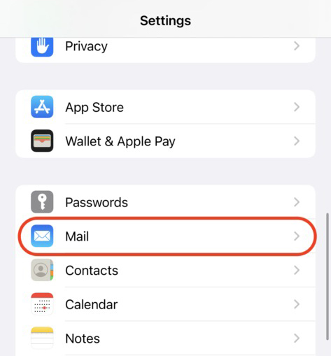 settings mail iphone