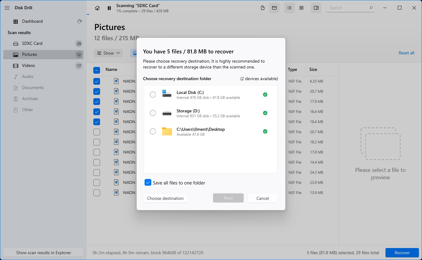 choose file destination