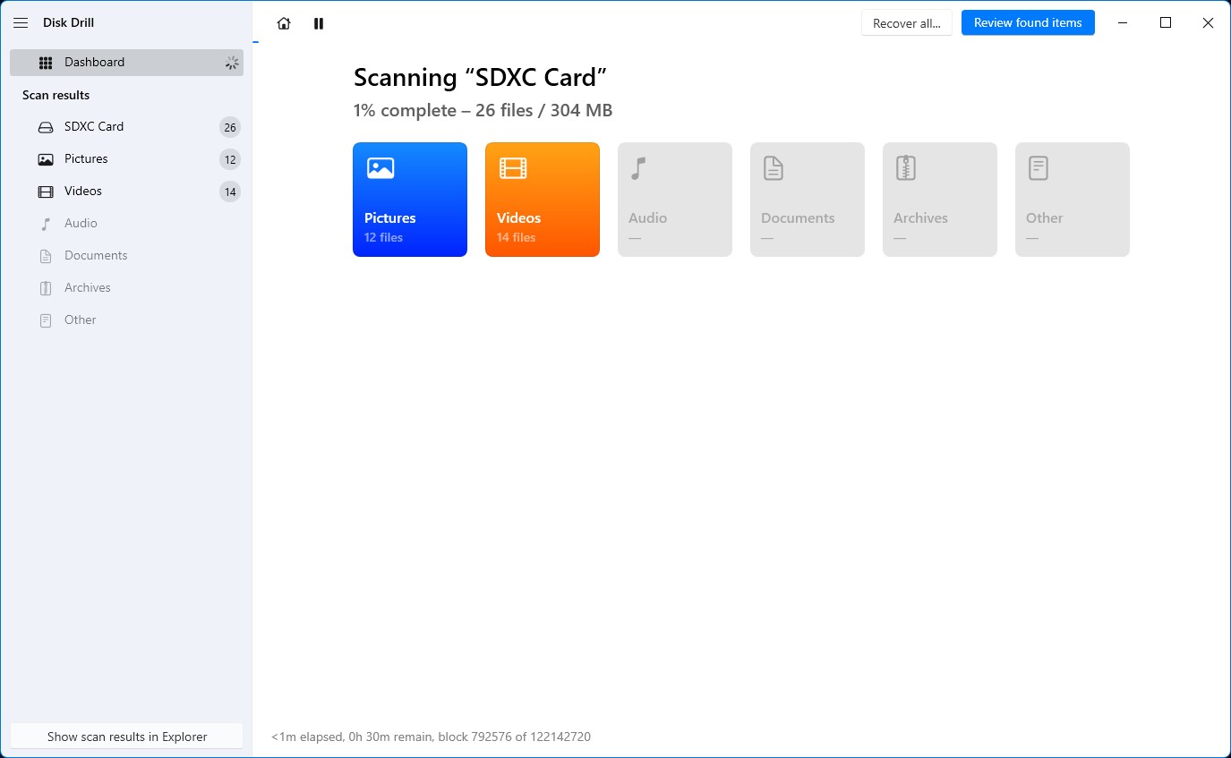 disk drill scanning