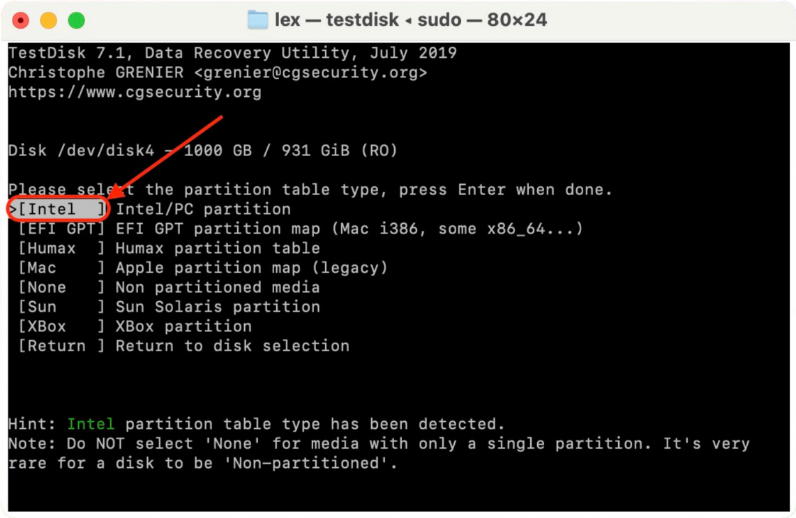 select your drive's partition table type