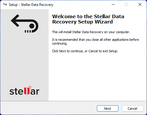 Procedura guidata di installazione di Stellar Data Recovery