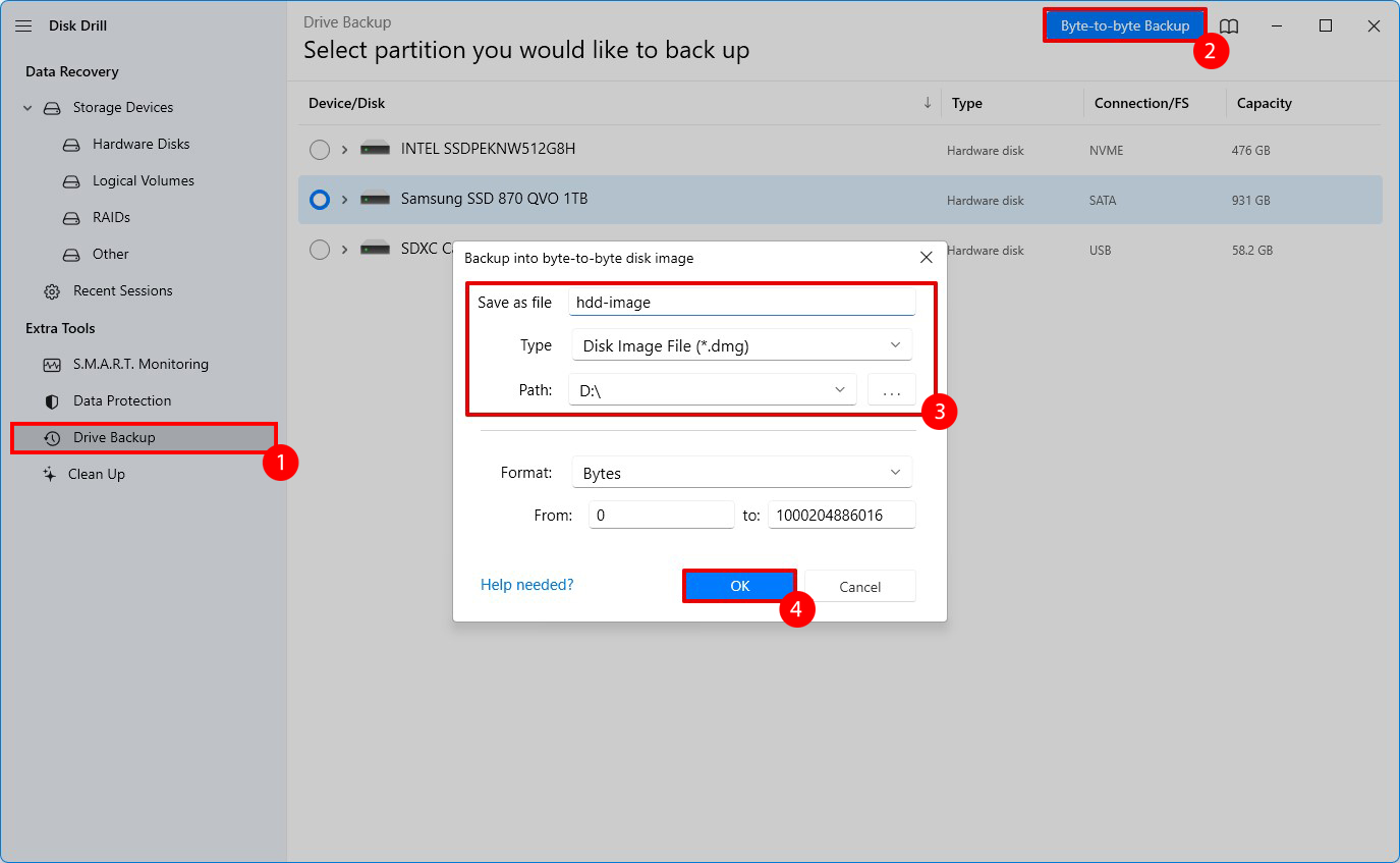 creating byte to byte backup