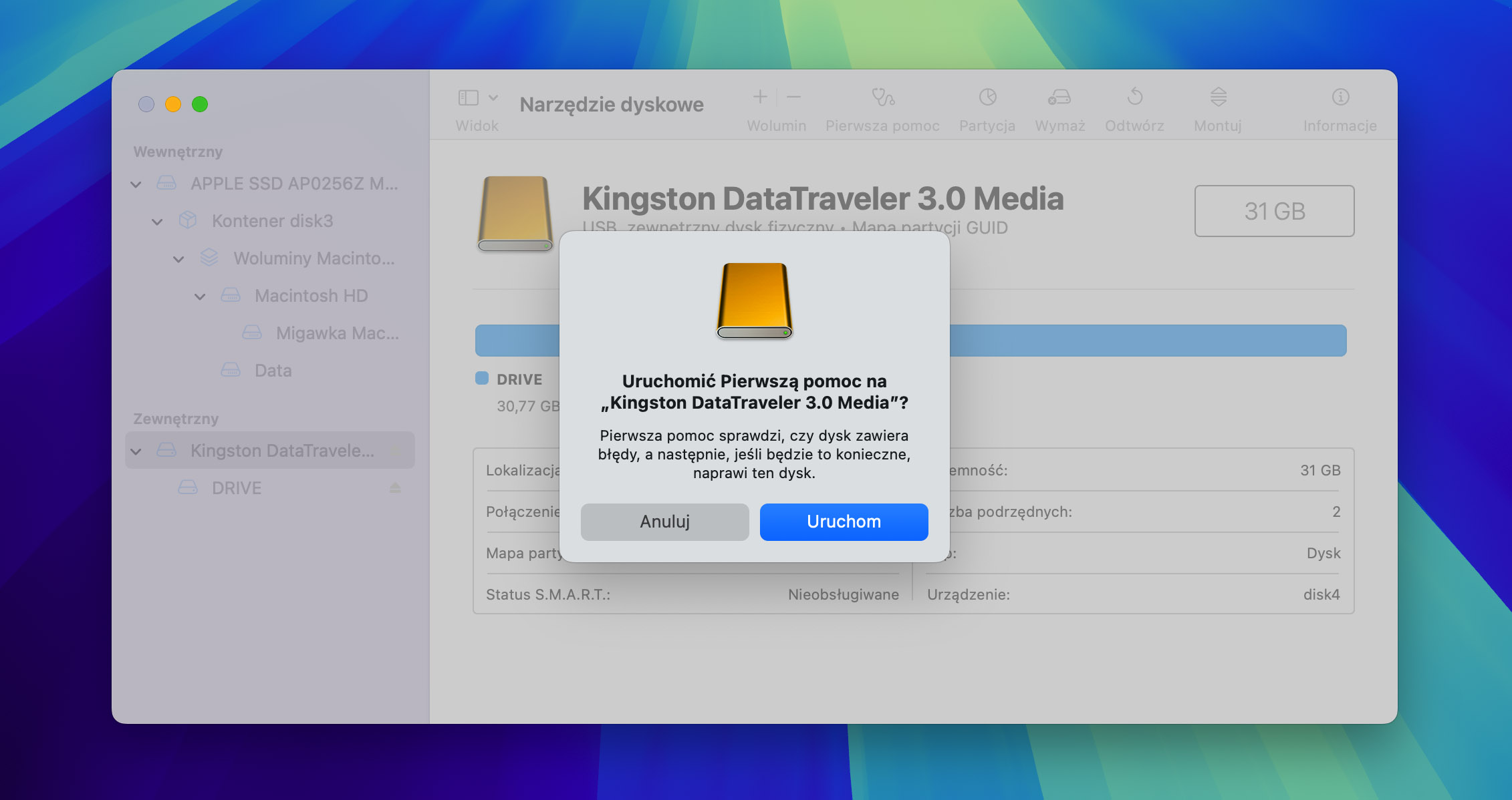 Narzędzie Dysk w macOS.