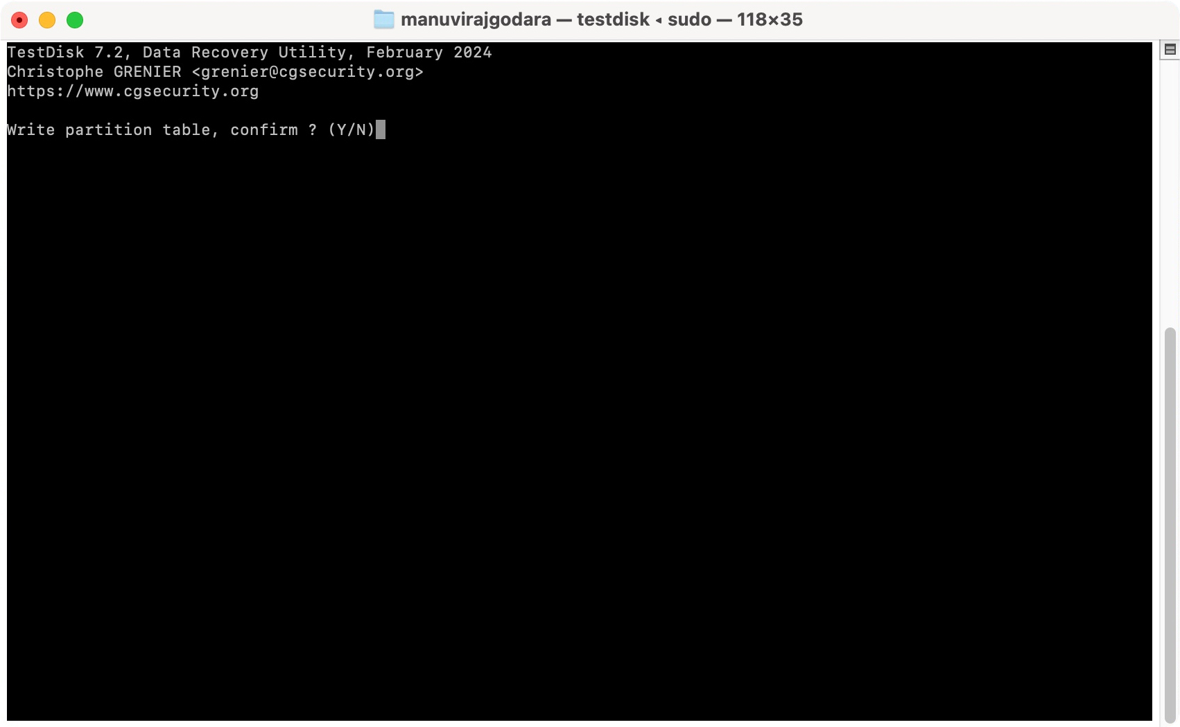 confirm writing partition table