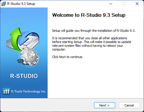 Installation wizard for the R-Studio Windows app