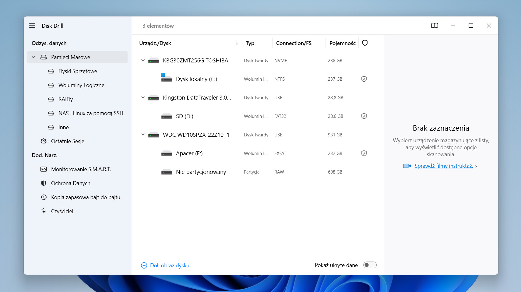 Opcja Attach disk image w Disk Drill.