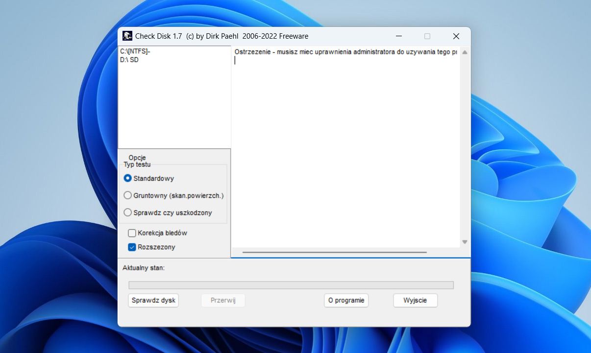 ekran główny checkdisk
